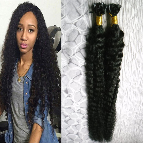 Black 100pcs Kinky Curly keratin tip hair extension 1g/s Curly Keratin U Tip Hair Extensions 100g remy fusion hair extensions 10-24