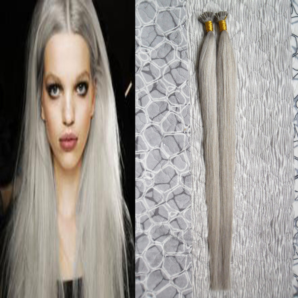 Silver Grey Hair Extensions Flat Tip Human Hair Extensions 1.0g/s 100% Human Micro Bead Links Machine Made Remy Hair Extension 100g