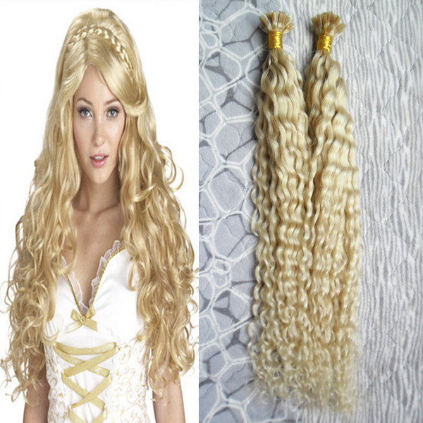 Human hair Keratin Extensions 1g/pc U Tip Natural Hair on Capsules 100s/lot Blonde kinky Curly Keratin Stick Tip Hair Extensions