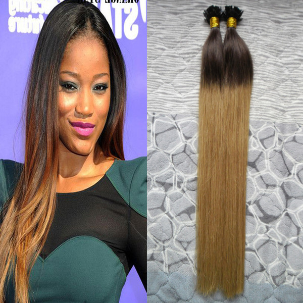 Straight Ombre Keratin Human Fusion Hair U Tip Hair Pre Bonded Extensions Ombre Color#1B Fading To 27 1g/Strand 100g F U Tip Hair