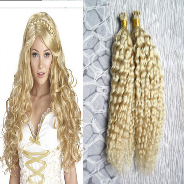 blonde Pre Bonded Hair Extensions curly i tip hair extensions 100g 1g/s Remy curly Human On Capsule Real Hair 16