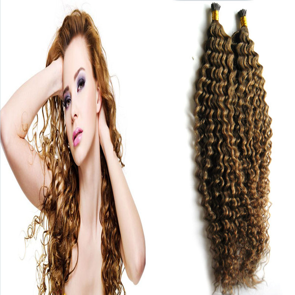 I Tip Remy Human Hair Extensions 100g Kinky Curly Remy Pre Bonded Keratin Hair Extension European On the Keratin Capsule Fusion Hair