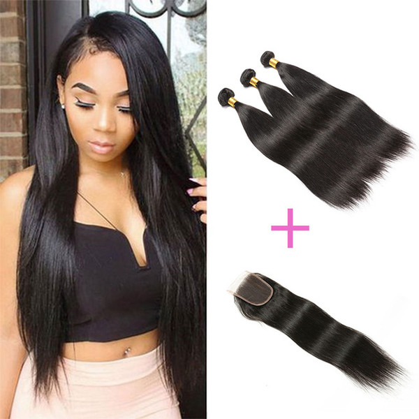 Lucky Queen Mink Brazilian Hair Straight Human Hair Bundles With Closure 10-26 Inches Straight Brazilian Virgin Hair Bundles With Closures