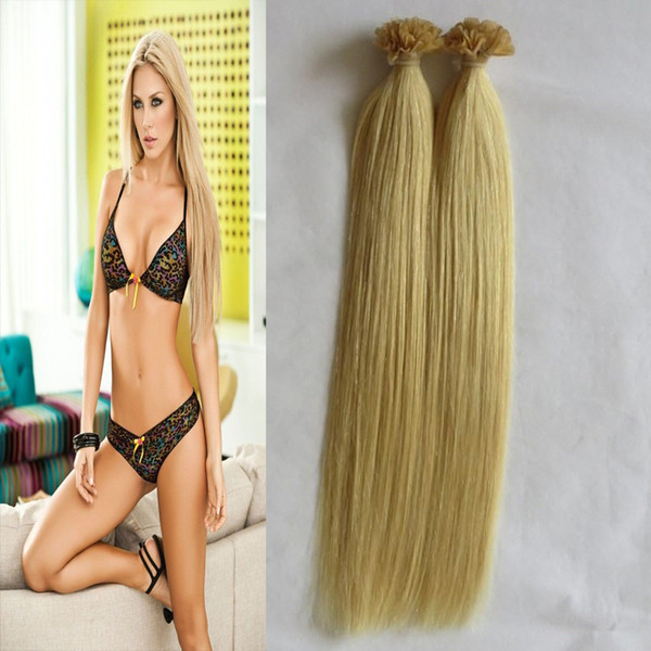 Blonde Hair Extensions U Tip Hair Extensions Human 100g Brazilian Remy Keratin Straight Hair To Increase Capsule 14