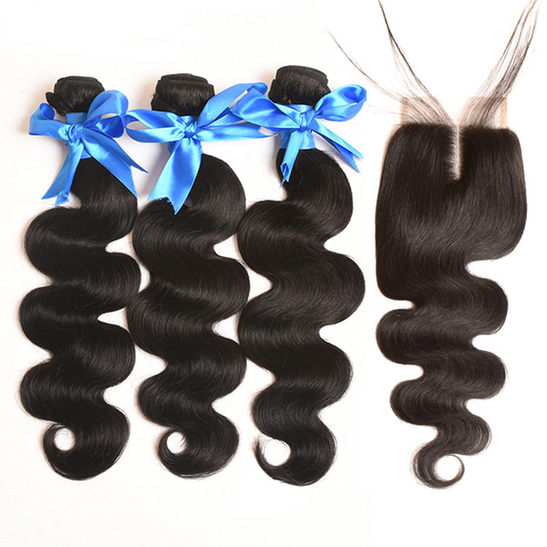 Brazilian Virgin Hair Body Wave Human Hair 3 Bundles with 4*4 Lace Closure 100% Unprocessed Hair Extensions Natural Color 