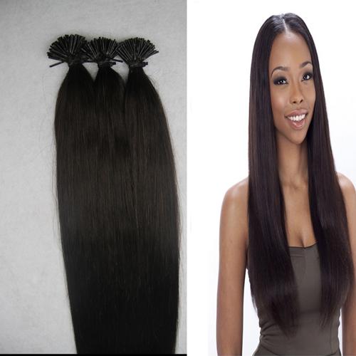 Natural Color Remy Straight Keratin Human Fusion Hair I Tip Machine Made Remy Pre Bonded Hair Extension