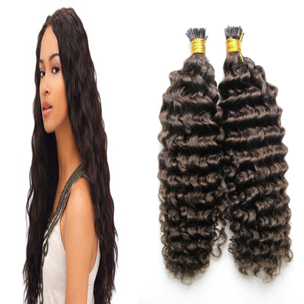 Peruvian virgin hair i tip hair extensions Human hair extension keratin #4 Dark Brown 100g