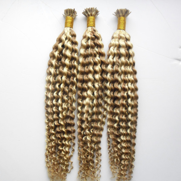 P18/613 Pre Bonded I Tip Hair Extensions Machine Made Remy kinky curly Human Hair On Capsule Real Hair 300g 300s