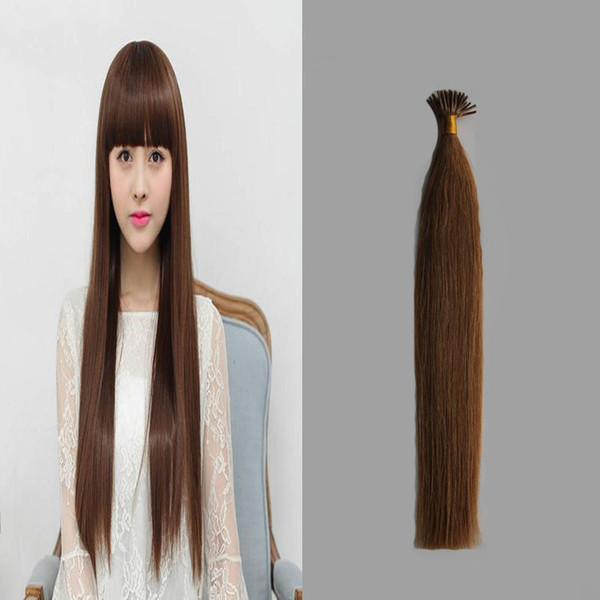 #8 Light Brown Keratin I Tip Hair Extensions Non-Remy 100% Human Hair 50g 50s Keratin Human Fusion Hair Nail I Tip