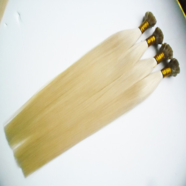 Human Hair Nail Flat-Tip Hair Extensions 613 Bleach Blond 200g keratin hair extension