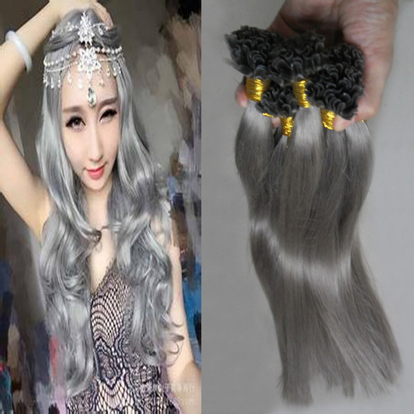 Silver Gray Nail U Tip Hair Extensions 100g virgin brazilian straight human hair extensions