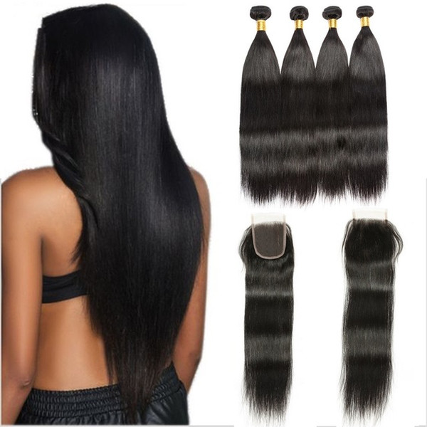 wholesale 9A brazilian human hair bundles with 4*4 lace closure straight human hair bundles no tangle no shedding unprocessed hair extension