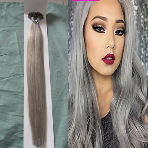 Silver Gray U Tip Hair Extensions Human 100g Remy Pre Bonded Hair Extension 100S silver grey hair extensions micro