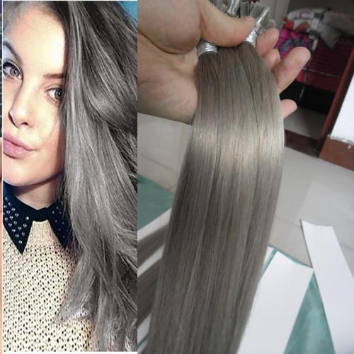 Silver Gray U Tip Hair Extensions Human 100g Remy Pre Bonded Hair Extension