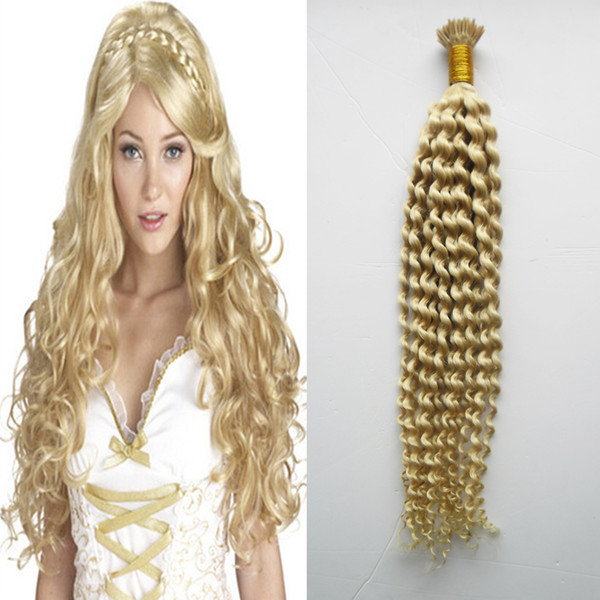 #613 Bleach Blonde Nail I Tip in Human Hair Extensions Kinky Curly Machine Made Pre Bonded keratin hair extension 100g 100s
