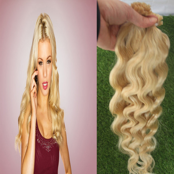 613 Bleach Blonde brazilian virgin Flat-Tip Hair 100g buy human hair online 100s body wave pre bonded keratin stick tip human hair