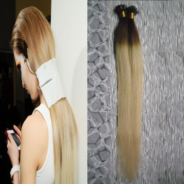 ombre T1B/613 blonde virgin hair keratin stick tip human hair 100g ombre Flat Tip hair Extensions 100s 4B 4C