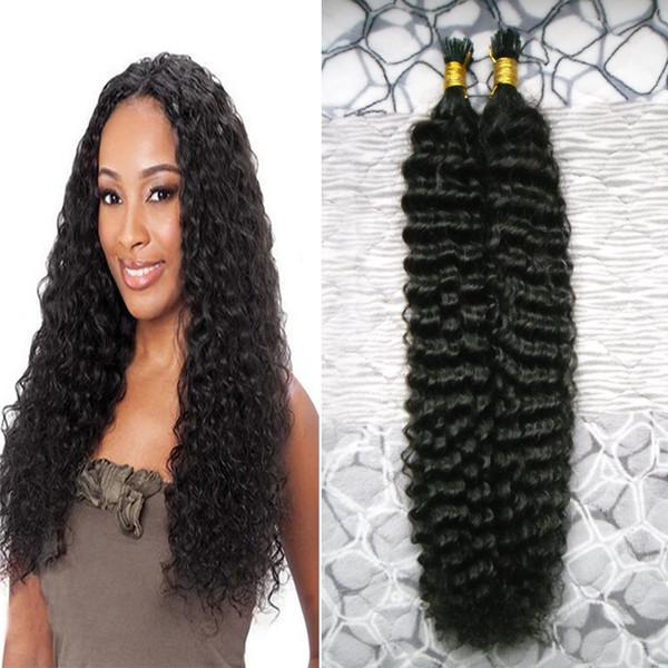 I Tip Hair keratin stick tip hair extensions kinky curly 100g 100s Natural Color Pre Bonded No Remy Human Hair Extensions