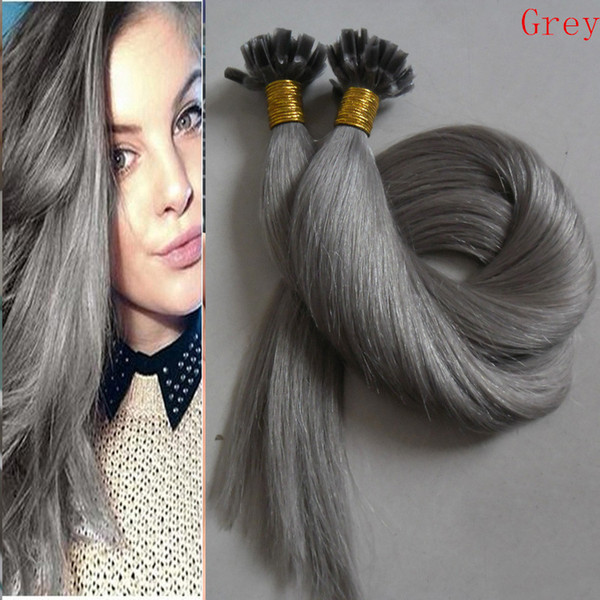 Silver Gray Nail U Tip Hair Extensions Straight 100g Machine Made Remy Hair Pre Bonded Keratin Capsules Hair