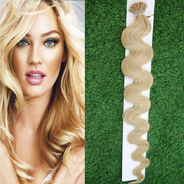 613 Bleach Blonde Brazilian human hair 100g blonde i tip hair indian 22 Body Wave 100s pre bonded keratin stick tip human hair