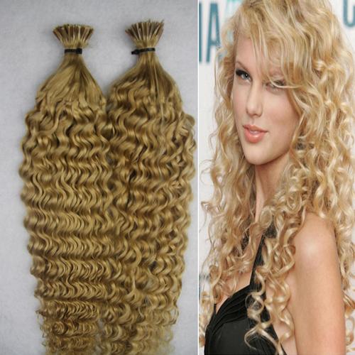 Blonde Brazilian Hair Nail U Tip Hair Extensions kinky curly 200g 200s Machine Made Remy Pre Bonded Keratin Capsules Hair