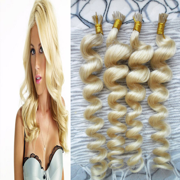 Blonde brazilian hair loose wave 100g 1g/strand 100s Stick Tip Hair On Capsule Fusion Hair