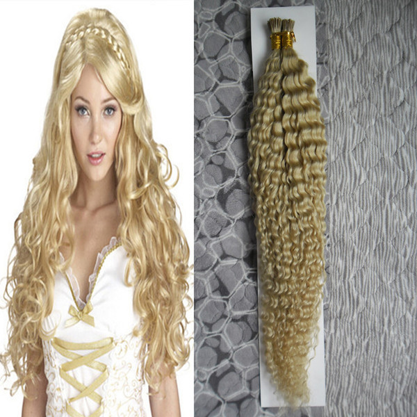 #613 Bleach Blonde hair extensions kinky curly Keratin i tip hair extensions 100g 1g/strand 100s capsules human hair blonde