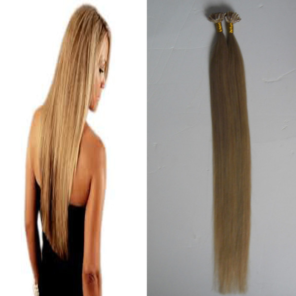 Straight U Tip Hair Extensions 100g 1g/strand brazilian virgin hair honey blonde keratin stick tip silver human hair extensions