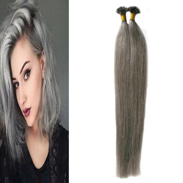 Straight Gray Hair Extensions nail U tip hair extensions 100g 1g/strand silver Capsules keratin fusion hair extensions