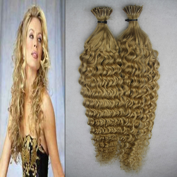 Blonde Human hair extensions keratin kinky curly I tip hair extensions 200g 1g/strand Keratin capsules prebonded fusion hair extension