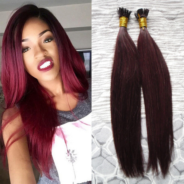 Malaysian Straight Hair Flat I tip hair extensions 100g 1g/strand #99J Red Wine Keratin Hair Extension