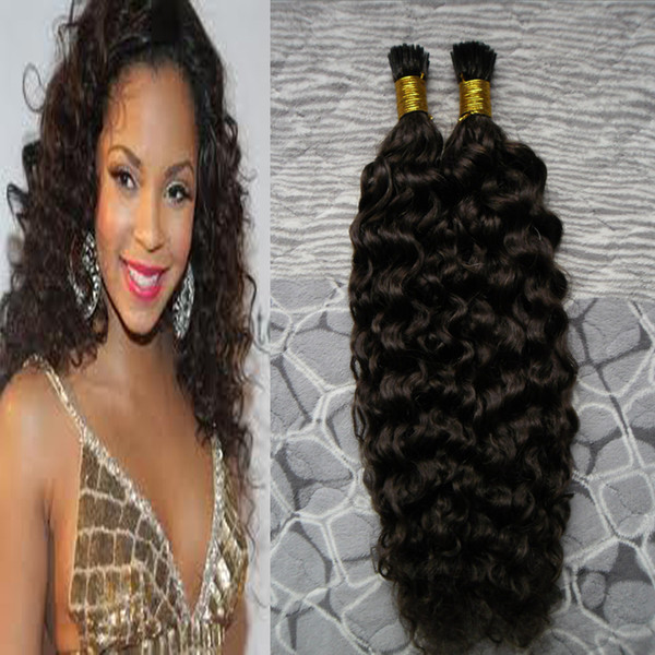 #2 Darkest Brown brazilian virgin human hair extensions keratine i tip hair extensions 100g/strands fusion kinky hair