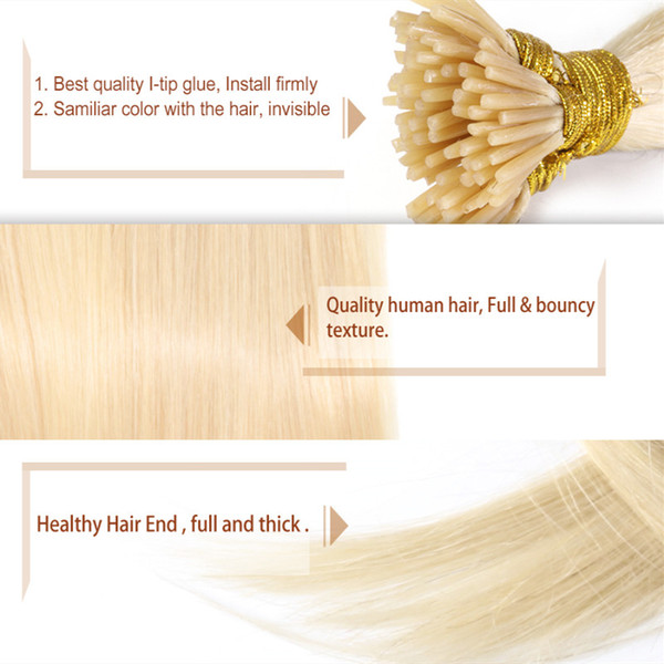 Human Remy hair Top Quality Stick I Tip in hair 0.5g st & 400st Lot pre-bonded hair extensions, free DHL