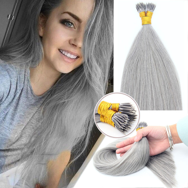 Grade 7A -16inch-24inch Nano Rings brazilian REMY 100% Human Hair Extensions 80g/pack 0.8g/s 200s/lot Color #GREY Nano Tip Remy Hair