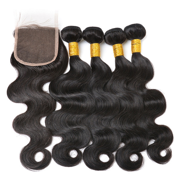 Brazilian Virgin Human Hair With Closure Body Wave Hair Bundles With Top Lace Closure Lucky Queen Hair Co., Ltd