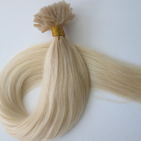 100g 100Strands Nail U Tip Hair Extensions 18 20 22 24inch #60/Platinum Blonde Pre Bonded Brazilian Indian Human hair