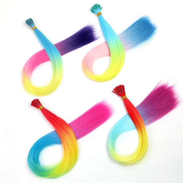 Ombre Synthetic Stick I Tip Hair Extensions 22inch 1g/strands Pre-bonded Colorful Synthetic Hair Extensions Popular