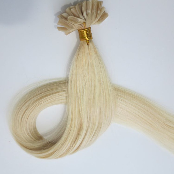 50g 50Strands Pre bonded Nail U Tip Hair Extensions Brazilian Indian Human hair 18 20 22 24inch #60/Platinum Blonde customized color