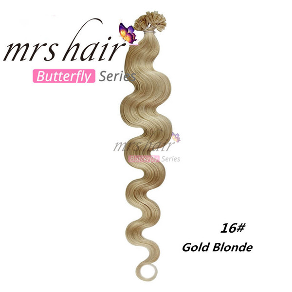 MRSHAIR U Tip Hair Extensions Body Wave 1g/pc Blonde #16 Remy Human Hair Pre Bonded U Tip Extensions 20inch 100g/pack
