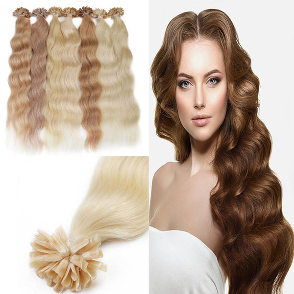 U Tip Human Hair Extensions Body Wave Virgin Brazilian Pre-Bonded Hair Extensions 20 inch 1g Strand 100g Lot Black Brown Blonde Keratin Hair