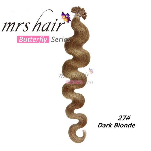 MRSHAIR U Tip Hair Extensions Body Wave 1g/pc Dark Blonde #27 Remy Human Hair Pre Bonded U Tip Extensions 20inch 100g/pack