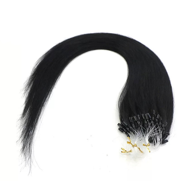 LEDON Micro Ring Loop Hair Extension,Silky Straight, Natural Straight, ST, 1B Natural Black, 100g/set, Grade four, 100% Remy Human Hair