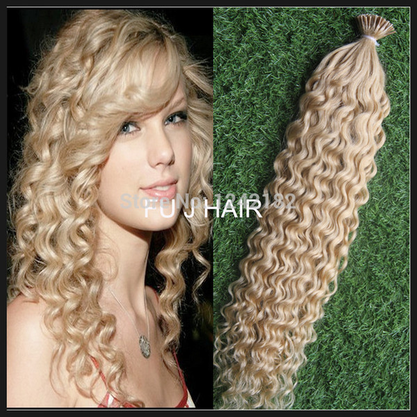 #613 bleach blonde stick I tip Human Hair Extensions 1G/Strand Brazilian deep curly i stick tip Keratin hair extension
