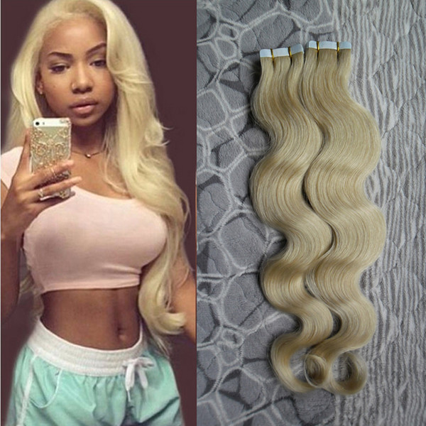 Blonde Brazilian Hair Double Drawn Tape Extensions 100G 40pcs Body Wave Skin Weft Hair Extensions Tape 8a Blonde 16