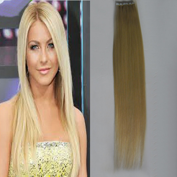 Tape In Human Hair Extensions 40pcs Double Sided Blonde Color 14-24