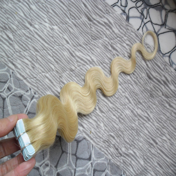 Blonde Hair Extensions Adhesive 40pcs Body Wave Brazilian Virgin Remy Skin Weft Tape Adhesive Human Hair Extensions Products 100g Free