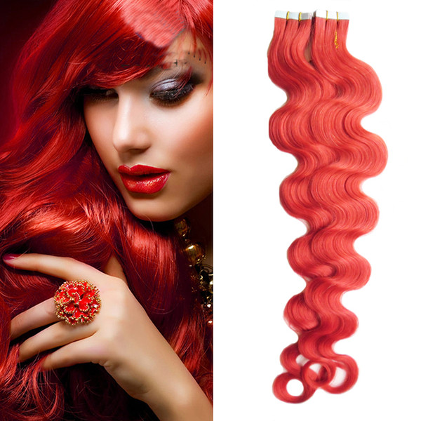 Red Brazilian Body Wave Virgin Hair 100g Tape Adhesive Skin Weft Hair (40pcs) Tape in human hair extensions