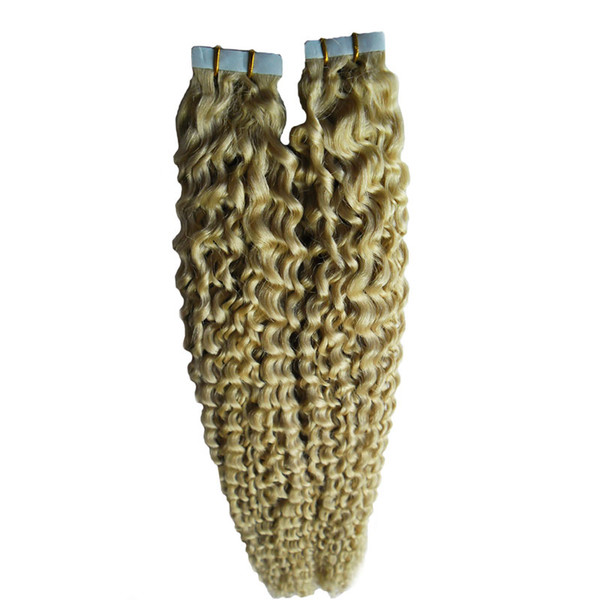 Seamless Unprocessed Brazilian Curly Human hair Tape Hair Extensions 100g Apply Tape Adhesive Skin Weft Curly Tape Hair Extensions 40 pcs