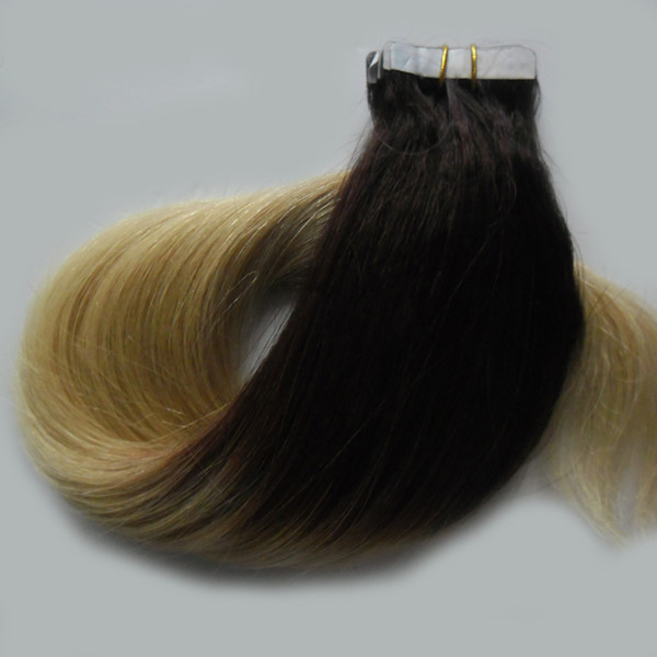 Ombre Human Hair Tape in Extensions 40pcs T1B/613 Ombre Skin Weft Hair Extensions Adhesive Seamless Apply Tape Adhesive Skin Weft Hair