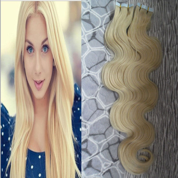 100g Blonde Body Wave Virgin Hair 40pcs Tape in human hair extensions Body Wave skin weft virgin tape wave hair extension